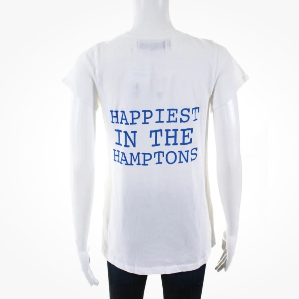 At Piece Short Happiest in the Hamptons Sleeve V-Neck Tee Shirt White Small new